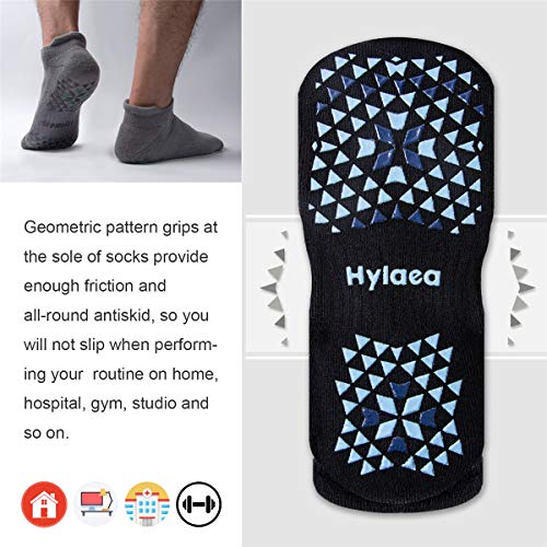 Hylaea Unisex Non Slip Socks with Grip for Yoga, Hospital, Pilates, Barre | Ankle, Cushioned | Breathable Cotton, Thick Cushioned Sole, Anti-Slip, Ankle Protection, Men Women, Ideal for Yoga, Barre, Hospital & Home Use - color: 4 Pairs Black Grey (Bicolor