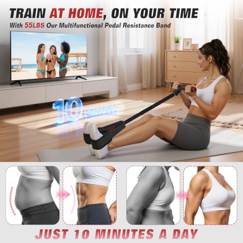 Upgraded Pedal Resistance Band with Handles, Foot Pedal Resistance Bands for Women, Core Abs Leg Training, Exercise Bands for Full Body Workout Fitness, Home Gym Equipment, Pilates & Physical Therapy - color: Black