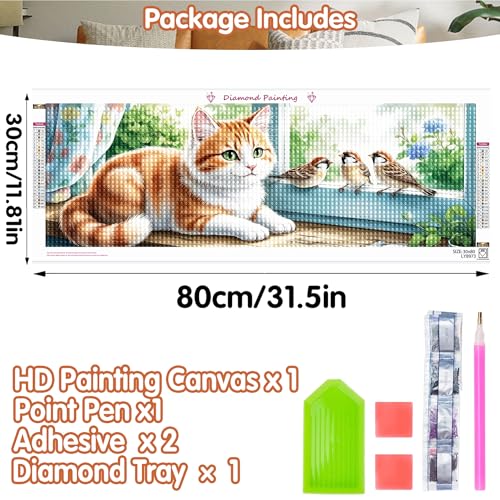 SKRYUIE 5D Large Diamond Painting Kits Cat - DIY Diamond Art Kits for Adults Animal, Full Round Drill - Crystal Embroidery Cross Stitch - Craft for Wall & Office Decor - 12x30 inch / 30x80 cm B2 - color: colorful-9