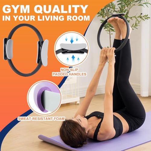 Tsikavo Pilates Ring, Pilates Ring Circle and Ball Set, 12 Inch Magic Circle Pilates Ring,9 Inch Small Exercise Ball,Resistance Bands Set, Home Pilates Equipment for Women - color: Black & Purple Ring Circle