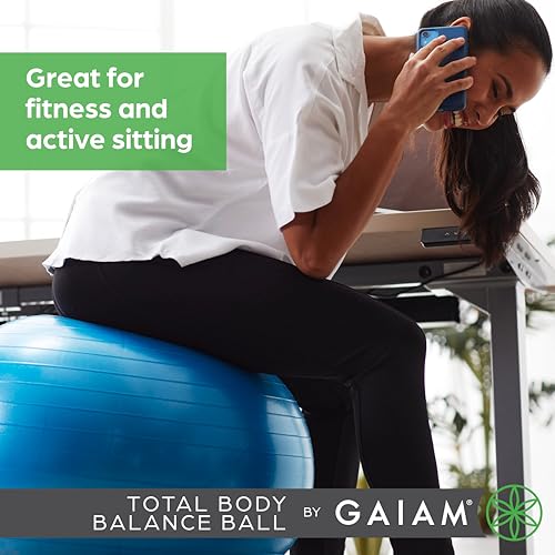 Gaiam Balance Ball Kit, Anti-Burst Stability Ball with Pump | 55cm Anti-Burst Ball | Textured Grip Surface | Air Pump Included | Core & Stability Training | Home Use - color: Blue