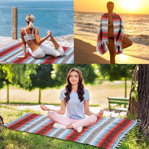 Oudain Mexican Blanket Woven Authentic Falsa Throw 45 x 70 Inch – Authentic Baja Serape Saddle Blanket Outdoor for Restorative Yoga, Beach, Picnic, Couch, Car Travel(Boho Festival) - color: Boho Festival