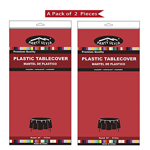 Red Plastic Tablecloths 2 Pack Ruby Disposable Table Covers 84 Inch Circle Bridal Shower Party Tablecovers PEVA Solid Table Cloths for Picnic Birthday Wedding Banquet Parties 6 ft Round Table Use - color: E03 Red