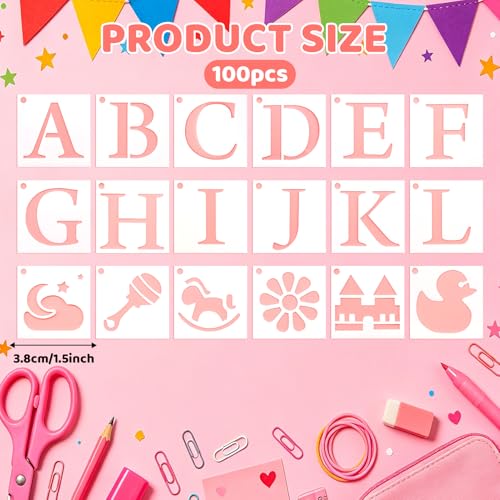 100Pcs Small Stencils for Crafts, 1.5 Inch Reusable Cute Painting Stencils, Letter, Animals, Baby Shower Templates for Wood, Canvas, Fabric, Wall, Scrapbook, Journaling, DIY Home Decor - color: Ac-white