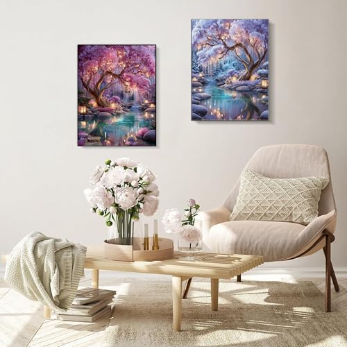 KUFWKEY 2pack Diamond Art Kits for Adults,Tree Landscape Diamond Paintings Kits for Beginners,Glowing Dream Forest Paint by Diamond,5D DIY Diamond Dots,Diamond Mosaic Gem Art,Home Decor 12x16 Inch - color: AM801802