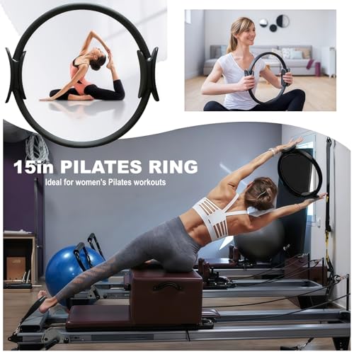 Nuplot Pilates Equipment, Pilates Kit for Home Workouts, Pilates Essentials Kit for Women, Home Pilates Kit with Pilates Ring and Ball Set, Booty Bands, Figure 8 Resistance Band, Yoga Band - color: Black