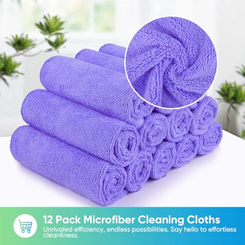 HOMEXCEL Purple Microfiber Cleaning Cloth, Microfiber Towels for Car,12 PK | Lint Free Cleaning Rags for Household & Kitchen, Car Wash Towels for Detailing Drying, Scratch-Free, 11.5"X 11.5" - color: Purple