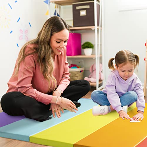 Kangaroo Hoppers Gymnastics Tumbling Mats Foldable Gym Tumble Mat for Kids - color: Rainbow, size: 3×6FT×1''