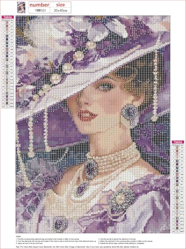 MXJSUA Elegant Lady Diamond Art Painting Kits for Adults, Full Drill 5D Round Dots Diamonds Paint Picture for Beginners, Gem Art Painting Craft Kits for Home Decor Gift 12x16 inch - color: Elegant Lady