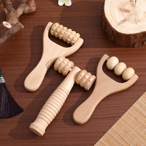 Wooden Foot Massager Roller 3-Pack Handheld Massage Roller Tool for Foot Neck Shoulder Back Reflexology Portable Wood Massager for Home Travel Hotel 5.90 X 3.14 X 1.18 in