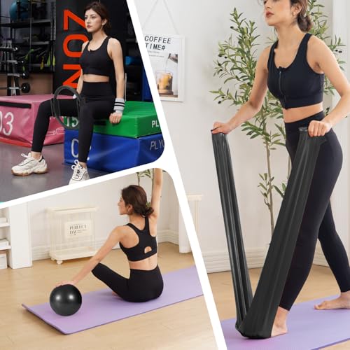 Tsikavo Pilates Ring, Pilates Ring Circle and Ball Set, 12 Inch Magic Circle Pilates Ring,9 Inch Small Exercise Ball,Resistance Bands Set, Home Pilates Equipment for Women - color: Black