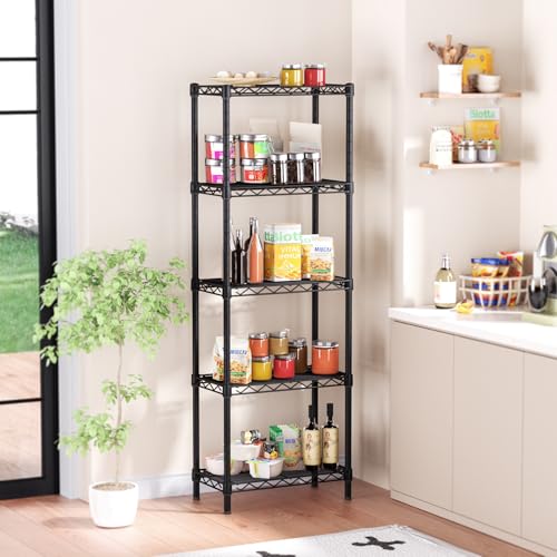 Golpart 5Tier Adjustable Storage Shelves Metal Wire Shelving Standing Shelf - color: Black, size: 5-tier-10"Dx16"Wx55"H