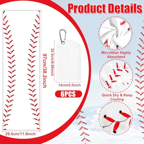 Lonfliness 6Pcs Baseball Cooling Towels with Bags 38x12 in Breathable Chilly Microfiber Ice Towel Fast Drying Sport Team Gift for Player Coach Gym Workout Biking Running Yoga (Baseball) - color: White