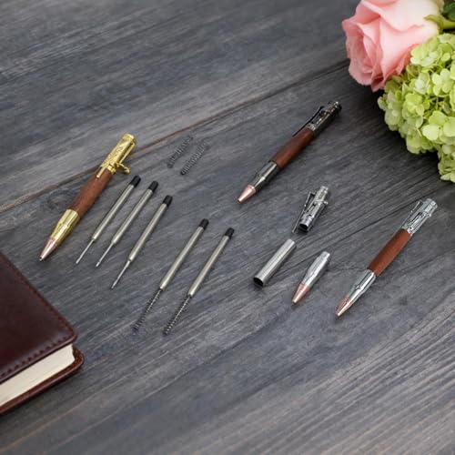 9 Pcs Bolt Action Pen Kits with Mandrel Slimline Turning Supplies Woodturning Ballpoint Gift Kit Bolt Bullet Pens for Men Woodturning DIY Gift (Silver, Gold, Gun Gray)