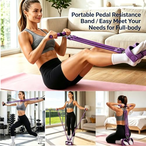 Resistance Band with Handle 100LBS Pedal Resistance Bands for Pilates Yoga Physical Therapy Leg,Abdomen,Waist,Arm,Workout Bands Exercise Resistance Bands Set for Women - color: Pink with foot massagers