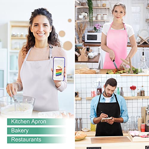 Jubatus 2 Pack 3 Pockets Adjustable Bib Apron Chef Kitchen Cooking Aprons for Women Men, Pink - color: Pink