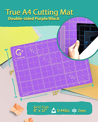 G+ Self-Healing Cutting Mat - True A4 9 x 12" (9 x 13" Full) Inches Purple/Black ; Self-Healing Double-Sided Durable Non-Slip Cutting Board for Crafts, Sewing, Fabric, Modeling and All Arts Projects - size: 13"L x 9"W
