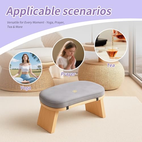 Bamboo Meditation Bench, Folding Meditation Stool with Velvet Cushion & Carry Bag, Seiza Prayer Stool, Kneeling Meditation Bench for Yoga, Mindfulness & Zen Practice
