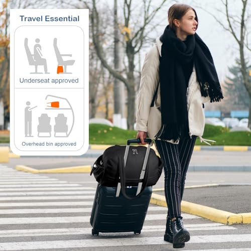 TOPDesign Travel Duffel Bag for Women, Puffer Gym Bag Sports Tote with Wet Pocket, Carry On Weekender with Luggage Sleeve (Black) - color: Black