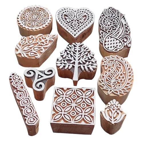 Royal Kraft Assorted Wooden Block Printing Stamps (Set of 10) Bulk01_10B - color: Bulk01_10b, size: 10 Pcs