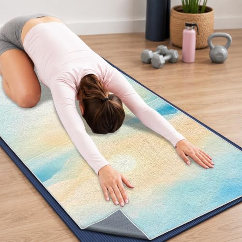 Yoga Mat Towel, Hot Yoga Towel High-Definition Pattern, Machine Washable with Ultra-Absorbent Yoga Towels for Hot Yoga Non Slip for Fitness, Exercise, Pilates, 72 x 27 in, Blue Sunset - color: Blue Sunset