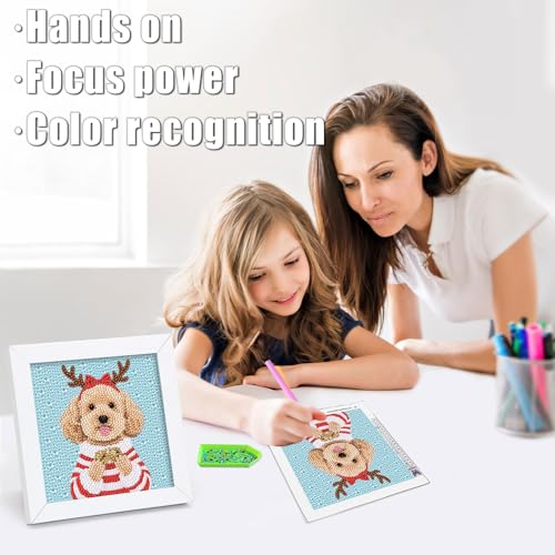 geesfayan Diamond Art Kits for Kids,6 Inch DIY Gem Art Painting with 7 Inch Frame, Complete Starter Kit for Beginners, Creative Arts & Crafts Gift for Girls & Boys (Christmas Dog) - color: Christmas Dog