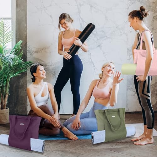 Yoga Mat Bag for Women, Pure Cotton Canvas Yoga Tote with Wet/Dry Pocket, Bottle Holder & Inner Zipper Pocket, Yoga Mat Carrier Bag for Pilates, Gym, Travel, Beach - color: x-Pink