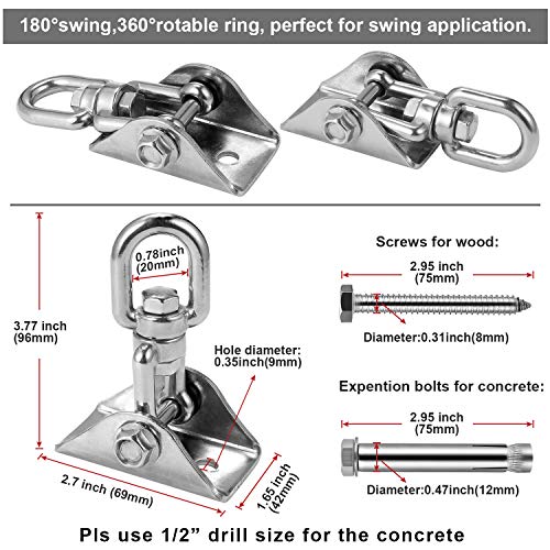 Heavy Duty Stainless Steel Hanging Kit Swing Hangers and Hammock Spring and Swing Swivel Spinner Kglobal Swivel Hook and Locking Snap Hooks for Wooden Sets,tire Swing Swivel, Seat Trapeze Yoga