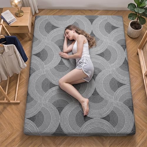 Japanese Floor Mattress,3.5"Thicken Futon Mattress Tatami Mat Queen - color: Ma1-grey Geometric, size: Queen (80" X 60")