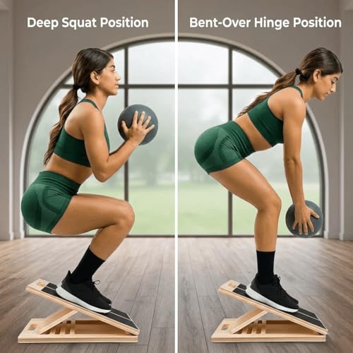 Professional Slant Board for Calf Stretching, Wooden Adjustable Incline Wedge for Squats, Foot & Ankle Mobility, Non-Slip Calf Stretcher, Calf Stretching Board, Slant Board for Planter Fasciitis.