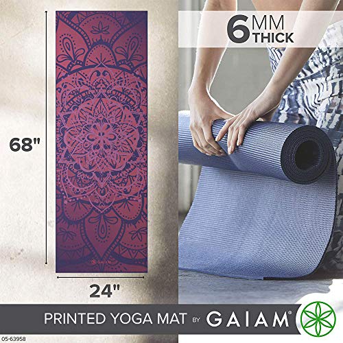 Gaiam Premium Yoga Mat, 6mm Thick Print Mat | Premium 6mm thick cushioning for joint support. Non-slip print design for yoga, Pilates & floor workouts. - color: Athenian Rose