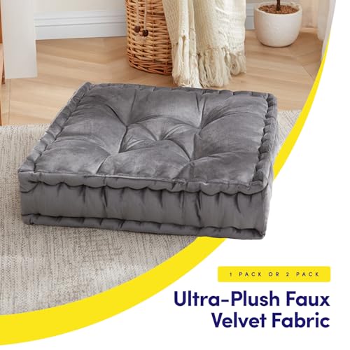 Sweet Home Collection Floor Pillow Large Square Tufted Decorative Cushion. Faux Velvet Fabric Ultra Thick Fill for Kids and Adults, Gray (Pack of 1) - color: Gray, size: 1 Pack