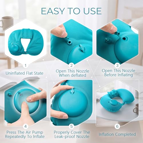 Colingmill 2 Pcs Inflatable Bath Pillows for Tub, U-Shaped Neck & Head Support Cushion, Portable Blow Up Travel Neck Pillow with Adjustable Button for Airplanes & Home Spa(Grey, Peacock Blue) - color: Grey, Peacock Blue