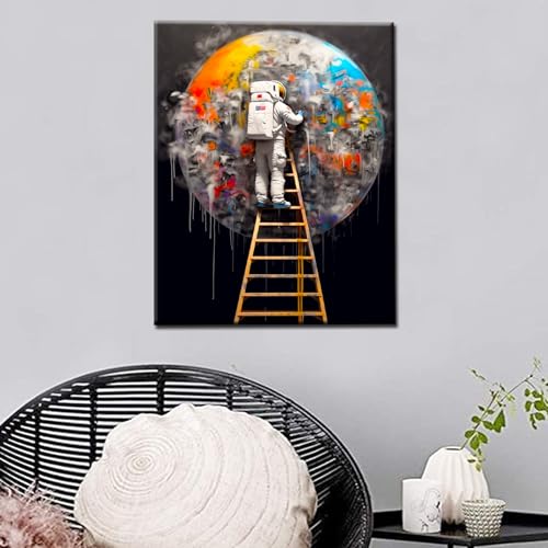 DIY Paint by Numbers for Adults Astronaut Painting DIY Digital Oil Painting Acrylic Paint Outer Space Graffiti Painting Kits Canvas Wall Art Astronaut Graffiti Room Decor 16x20 Inch(DIY Frame ) - color: Space Astronaut 05, size: 16''x20''(DIY Frame)