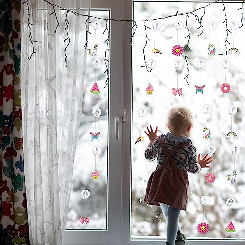 Jenaai 72 Pcs Window Art Suncatcher Kits DIY Window Suncatchers for to Paint Ornament with 24 Suction Cups for Crafts Gift(Unicorn)