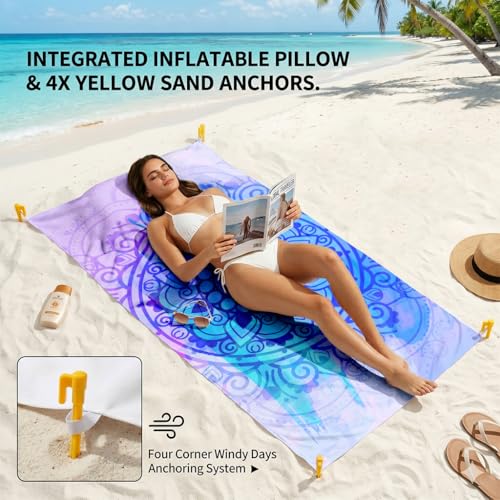 YunTu Bohemia Oversized Sandproof Beach Towel Blanket with Wind Anchors & Pillow and Pocket, Extra Large Microfiber Mandala Beach Mat for Travel, Camping, Hiking (Mandala 2) - color: Mandala 2