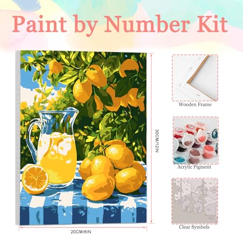 Auremi Lemon Paint by Number Kits for Adults,Cocktail Paint by Number on Canvas with Frame DIY Painting with Number Acrylic Oil Paint Kits for Home Decor 8x12 Inch - color: Paint by number 011