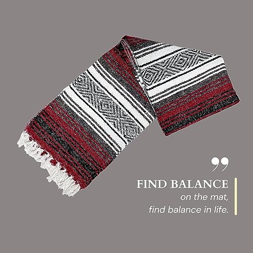 Genuine Oversized Artisan Mexican Falsa blanket (72inx48in) -Authentic Handcrafted Yoga Blanket, Beach Throw, Camping Essential, Picnic Mat, or Outdoor Wrap - color: Red