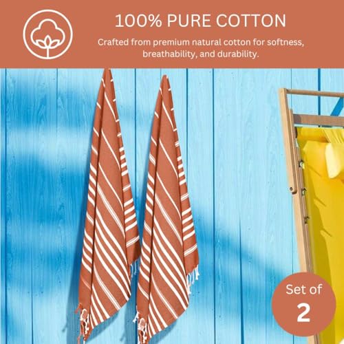 WeWove Turkish Peshtemal Beach Towels Large 39x70 Inch Set of 2 - 100% Cotton Soft Quick-Drying Absorbent Washable - Versatile for Beach Pool Spa Picnic Travel or Bath Use - Turkish Towels Orange - color: Orange