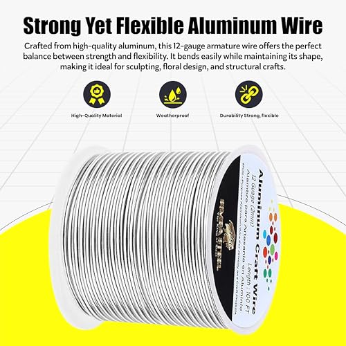 12 Gauge Aluminum Wire 100 Ft (Silver, 2mm), Metal Armature Wire for Sculpting, Aluminum Craft Material, Jewelry Making, Bendable for Crafts, Beading & Floral Design by Simba Steel - style: 12 Gauge x 100 FT