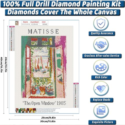 Matisse Cute Diamond Art Kits for Adults Diamond Painting Kit for Beginner | Colorful Flower 5D Funny DIY Diamond Dots Full Drill Crafts for Gem Art Dot Art for Adults Home Wall Decor for Teens 12x16 in - color: Open Window, size: Round Drill