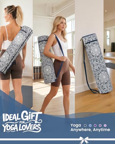 Gonex Yoga Mat Bag, Full-Zip Mat Carrier | 600D Oxford Fabric, Wet Pocket, Front Zip Pocket, Adjustable Strap, Fits Mats up to 26" - color: Navy Blossom