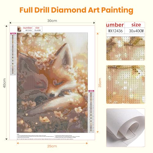 Bowetile 5D Diamond Art Fox Kits for Adults Beginners, Animals Diamond Painting Fox Kits, DIY Full Round Drill Diamond Dots Paintings Picture Gem Art Craft for Home Wall Decor 12x16 Inch - color: Fox