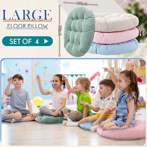 Jerify Light Colors 4 Pcs Large Floor Pillow Cushion,Round 22 x 22 | Round Square Flexible Seating Floor Meditation Pillow for Classroom Adult Picnic Party Learning Daycare School Reading Corner - color: Light Colors, size: Round 22 x 22