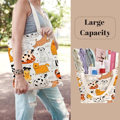 Aesthetic Canvas Tote Bag for Women with Inner Pocket - color: Dog-2