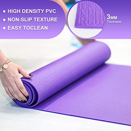 Funtery 3 mm Thin Yoga Mats Bulk, 68 x 24 Inches Lightweight PVC Exercise Mats Non Slip Workout Fitness Pads for Yoga Pilates Stretching Classes Gym Home Studio - color: Multiple Colors