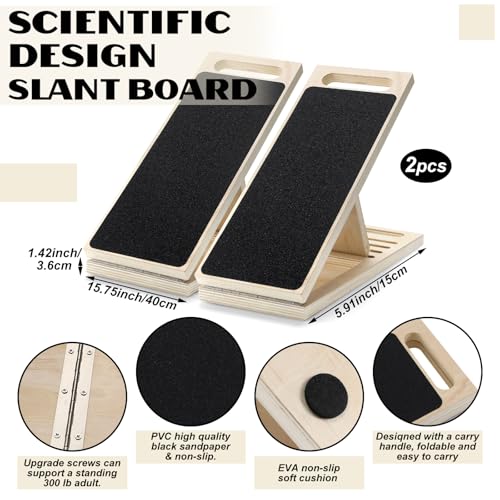 Thenshop 2 Pcs Calf Stretcher Board Adjustable Wooden Non Slip Incline