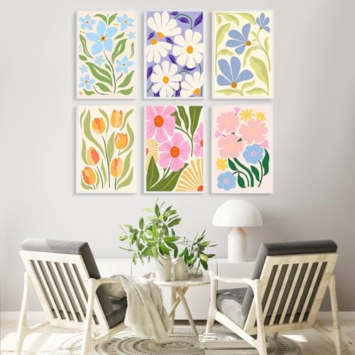 Fountor 6 Pack Paint by Numbers Kit for Adults Beginner Flowers 8x12 Inch | Without Frame Canvas, DIY Acrylic Painting by Numbers Easy Flower, Stress Relief Craft Kits, For Home Decor Gift - color: LKOP6P-3