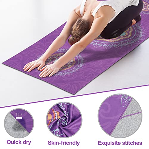 MoKo Yoga Towel, Non-Slip Quick-Dry Mat Towel, Purple Mandala | Quick-dry yoga mat towel has corner pockets to stay in place for Bikram, Pilates, gym sessions, picnics, or beach use - color: Purple Mandala