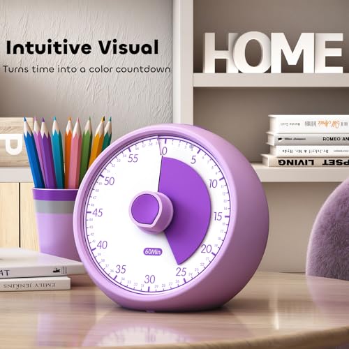 Visual Timer for Kids 60-Minute Countdown Timer with Optional Alarm, Focus Tool for ADHD & Autism, Time Management for Homework, Chores, Office, Kitchen, Teaching & Study Routines (Purple) - color: Purple